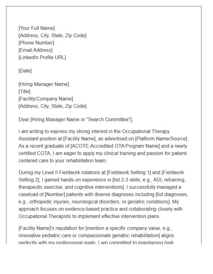 New Graduate Occupational Therapy Assistant Cover Letter Template