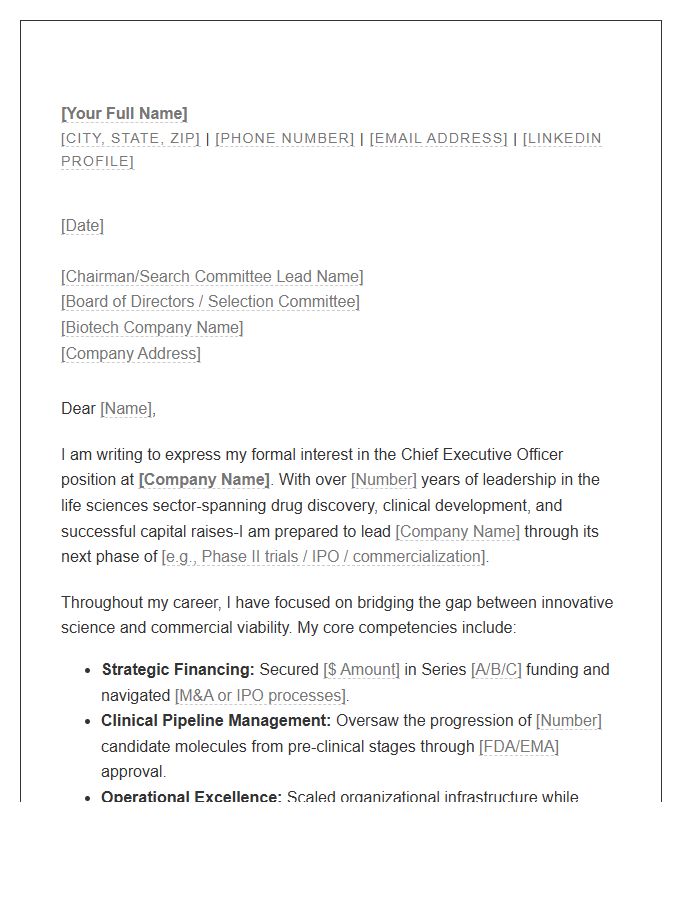 Biotech CEO Cover Letter Template