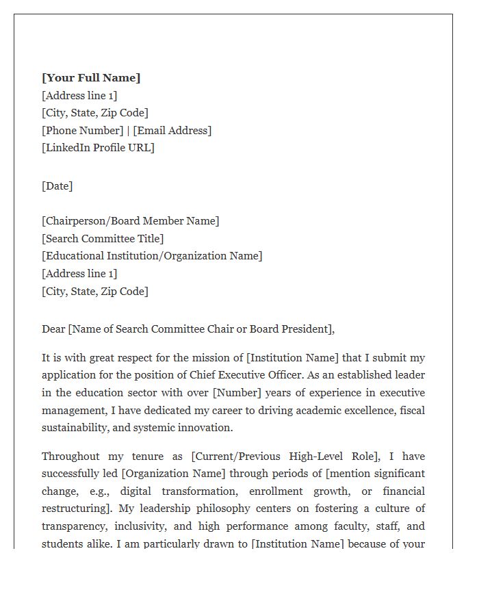 Education Sector CEO Cover Letter Template