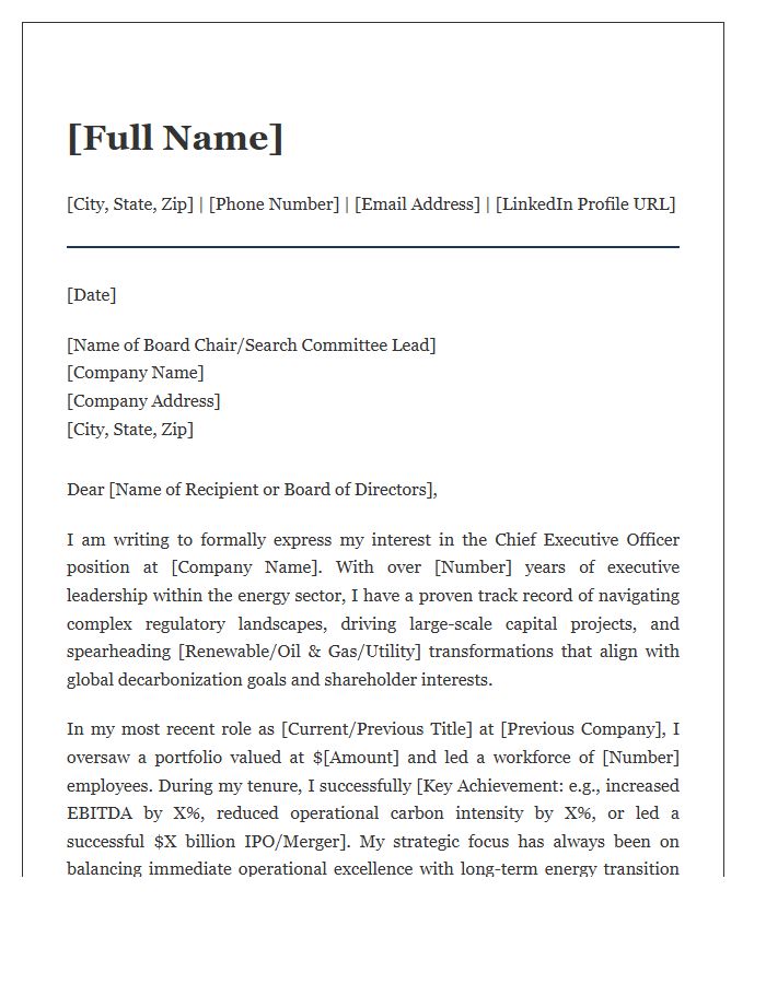 Energy Industry Chief Executive Officer Cover Letter Template