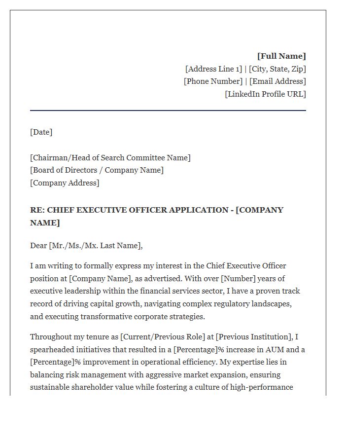 Financial Services CEO Cover Letter Template