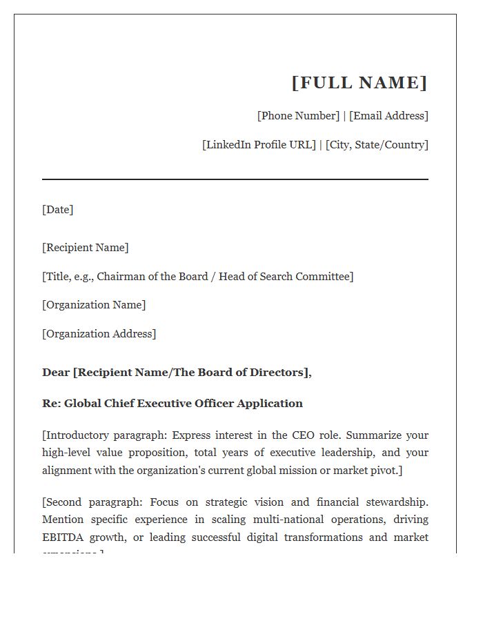Global Chief Executive Officer Cover Letter Template