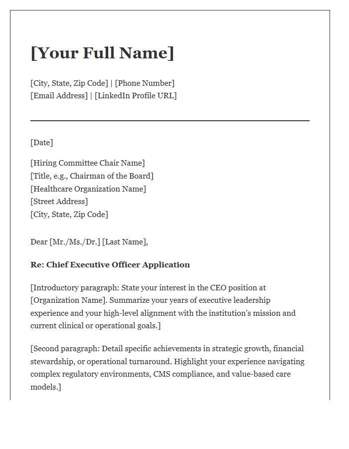 Healthcare CEO Cover Letter Template