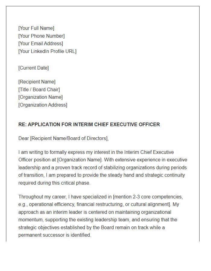 Interim Chief Executive Officer Cover Letter Template