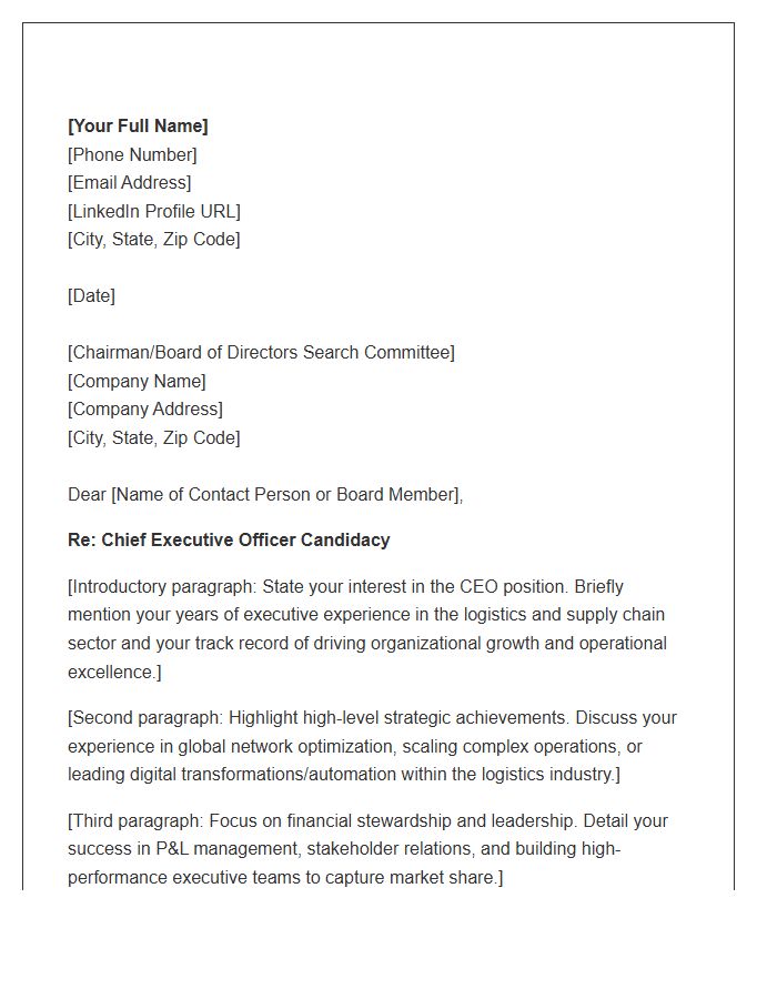 Logistics Chief Executive Officer Cover Letter Template