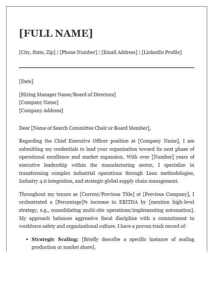 Manufacturing CEO Cover Letter Template