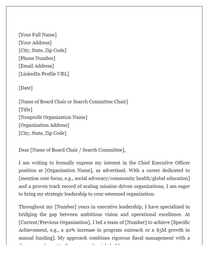Nonprofit Organization CEO Cover Letter Template