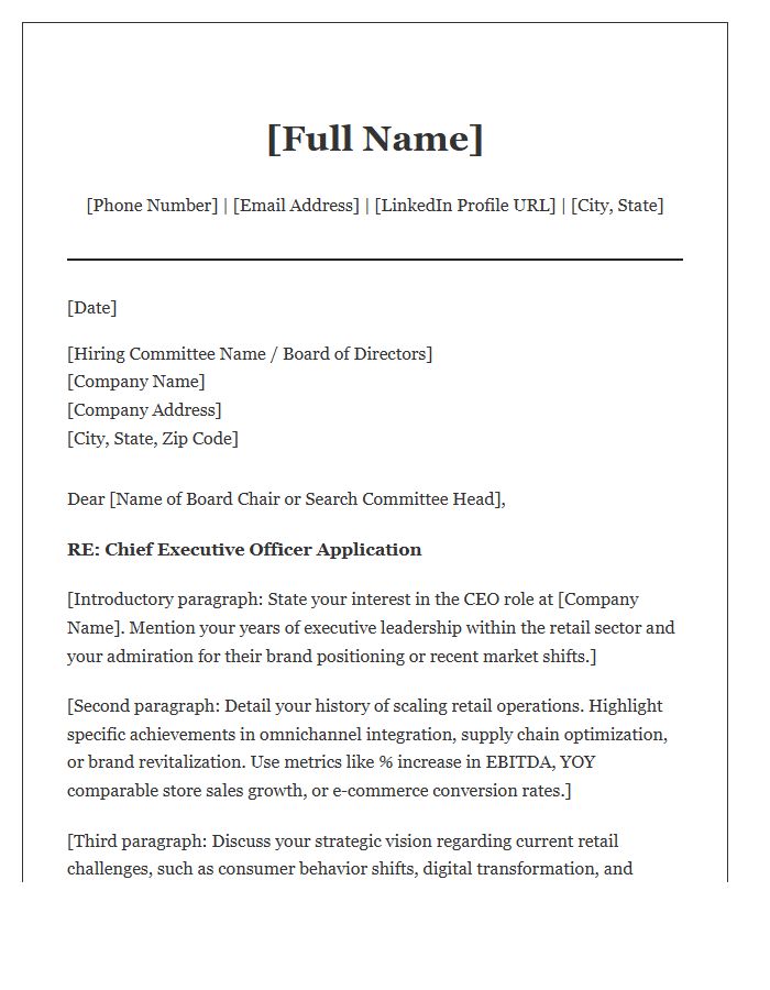 Retail Industry CEO Cover Letter Template