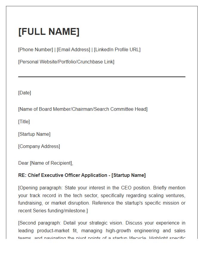Tech Startup Chief Executive Officer Cover Letter Template