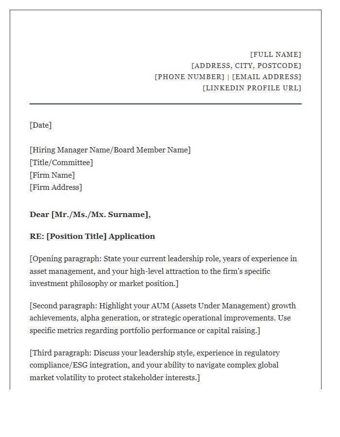 Asset Management Senior Executive Cover Letter Template