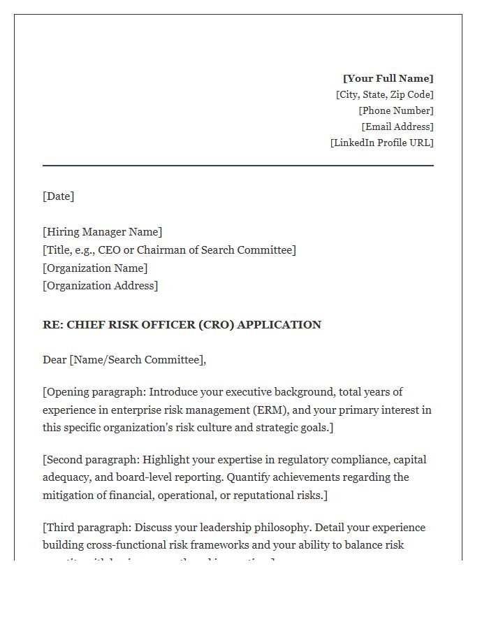 Chief Risk Officer Executive Cover Letter Template