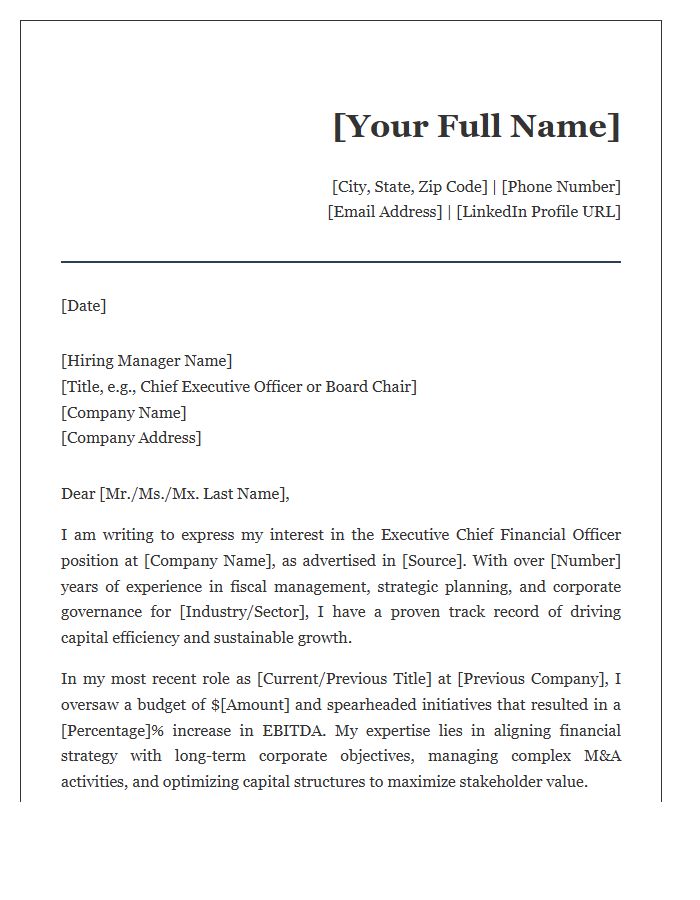 Executive Chief Financial Officer Cover Letter Template