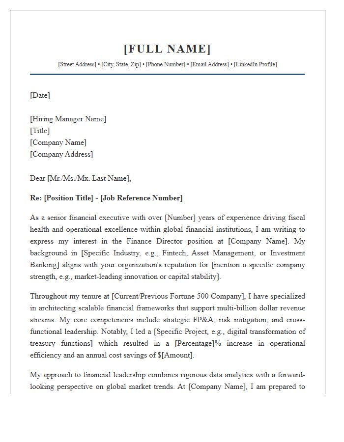 Fortune 500 Finance Director Cover Letter Template