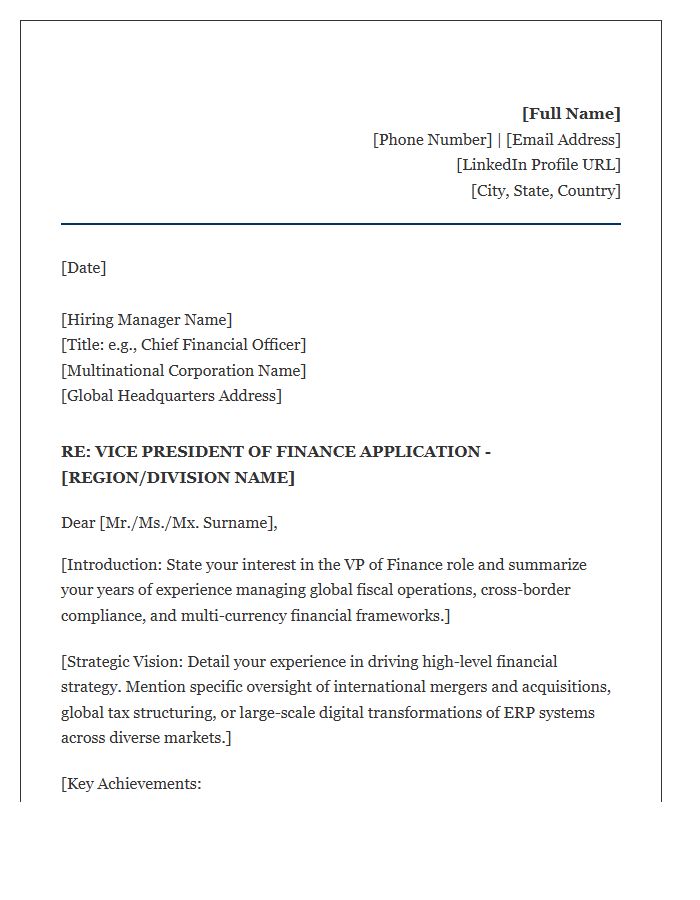 Multinational Finance Vice President Cover Letter Template