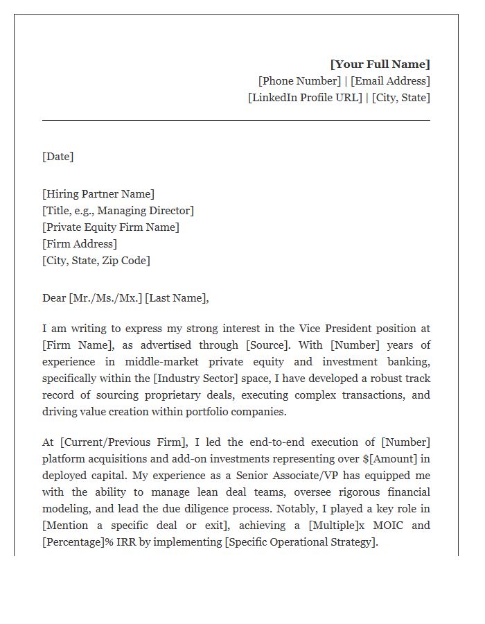 Private Equity Vice President Cover Letter Template