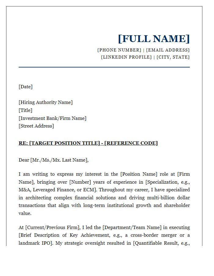 Strategic Investment Banking Executive Cover Letter Template