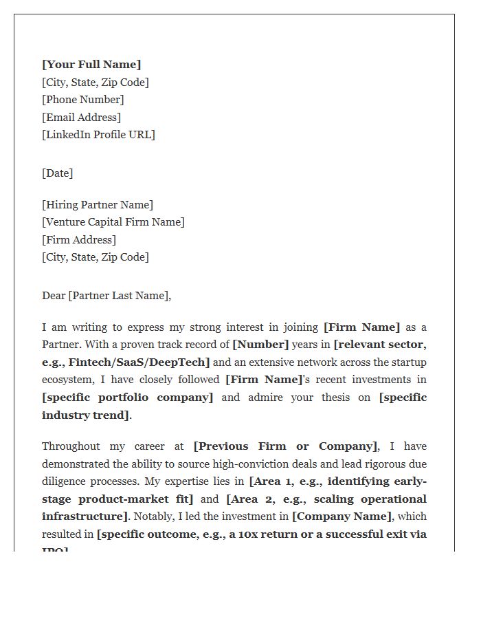 Venture Capital Partner Professional Cover Letter Template