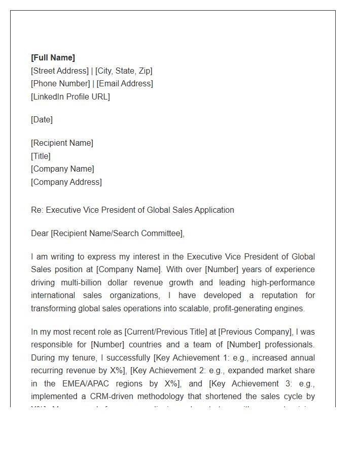 Executive Vice President Of Global Sales Cover Letter Template