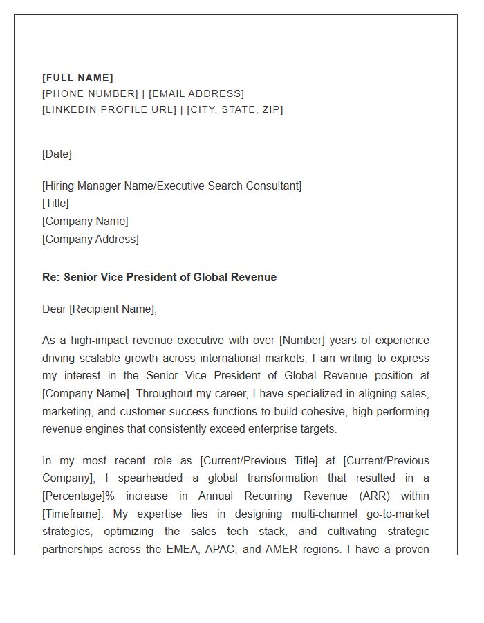 Senior Vice President Of Global Revenue Cover Letter Template