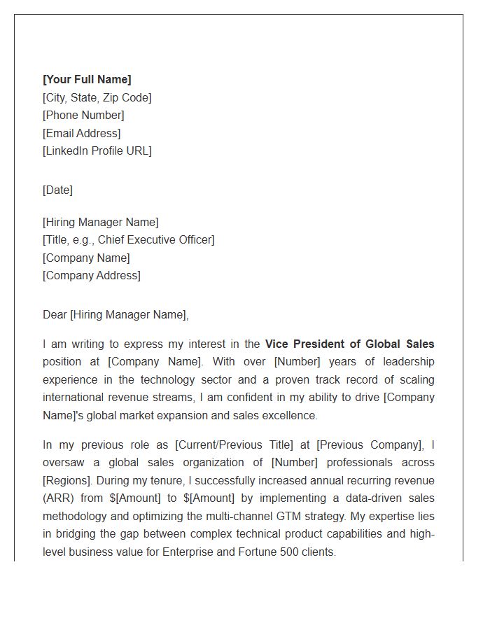 Technology Vice President Of Global Sales Cover Letter Template