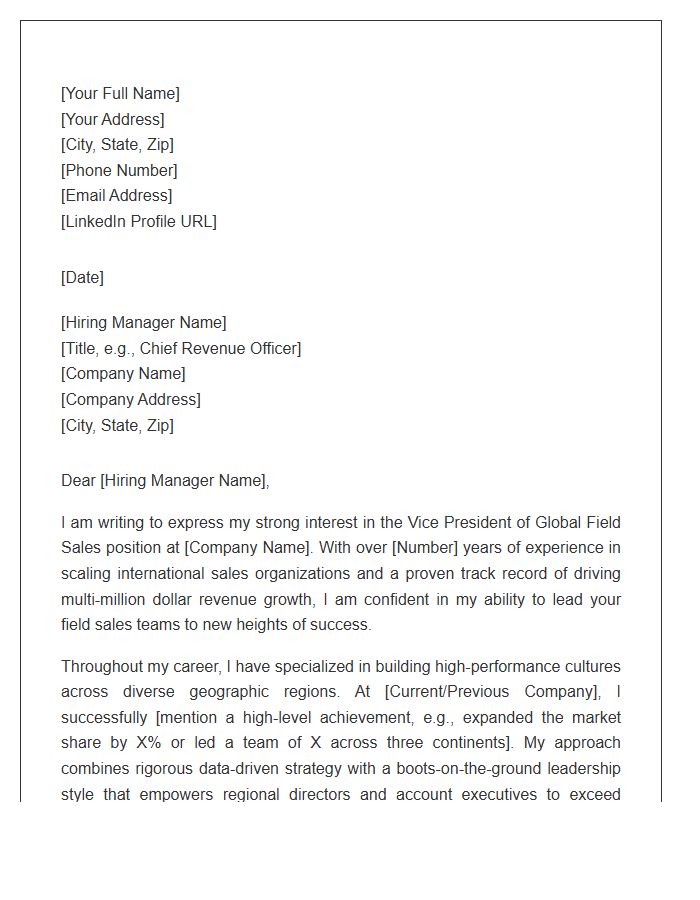 Vice President Of Global Field Sales Cover Letter Template