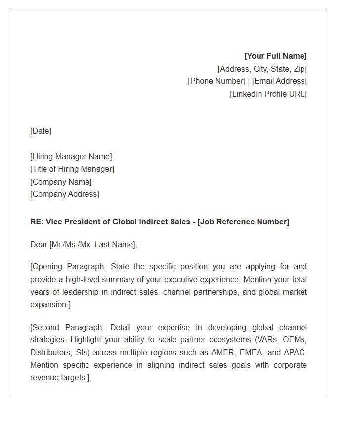 Vice President Of Global Indirect Sales Cover Letter Template