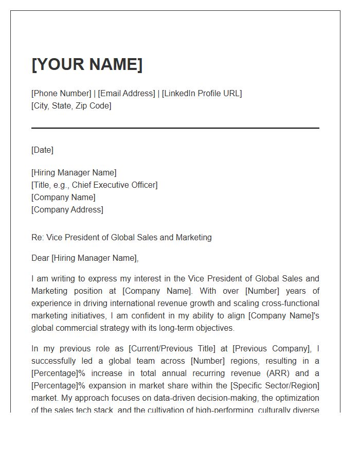 Vice President Of Global Sales And Marketing Cover Letter Template