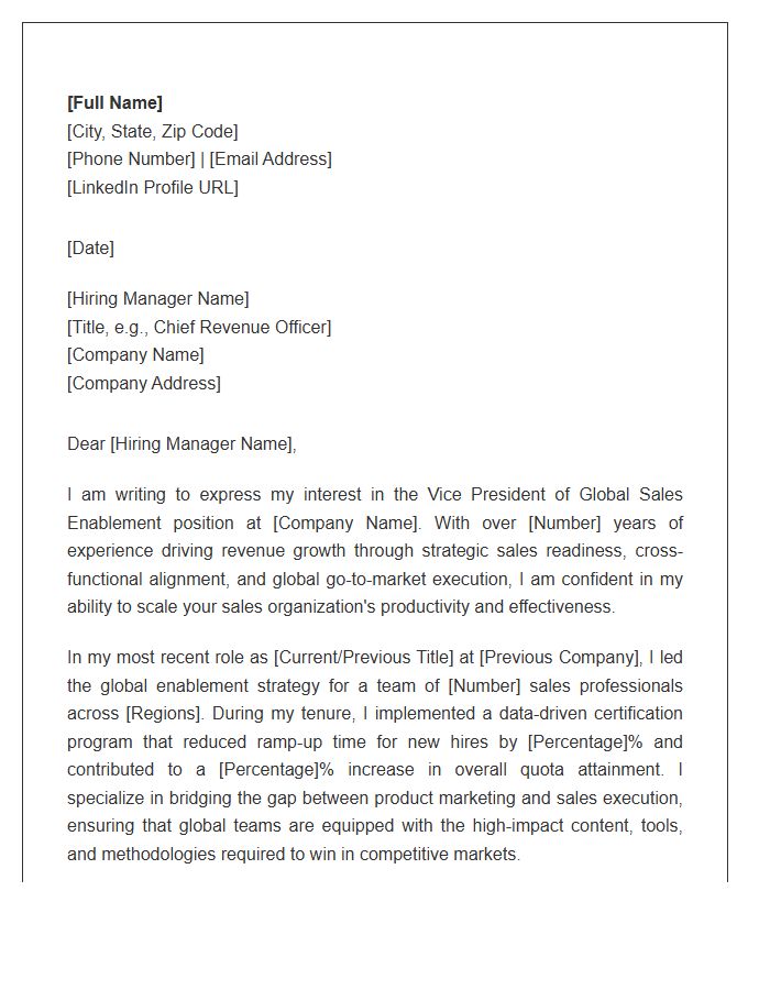 Vice President Of Global Sales Enablement Cover Letter Template