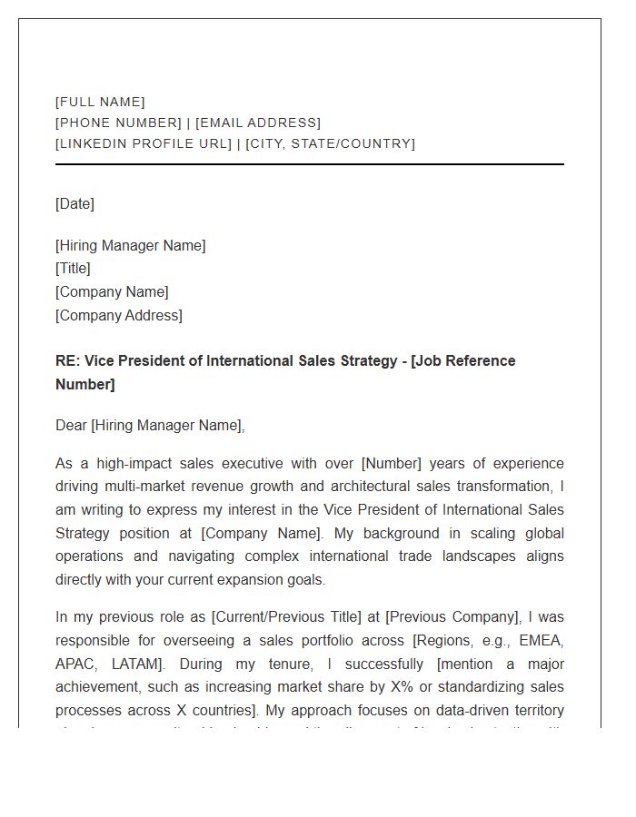 Vice President Of International Sales Strategy Cover Letter Template