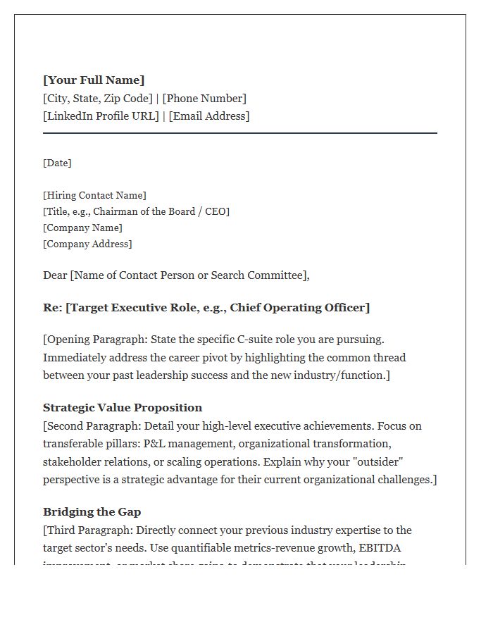 C-Suite Career Pivot Cover Letter Template
