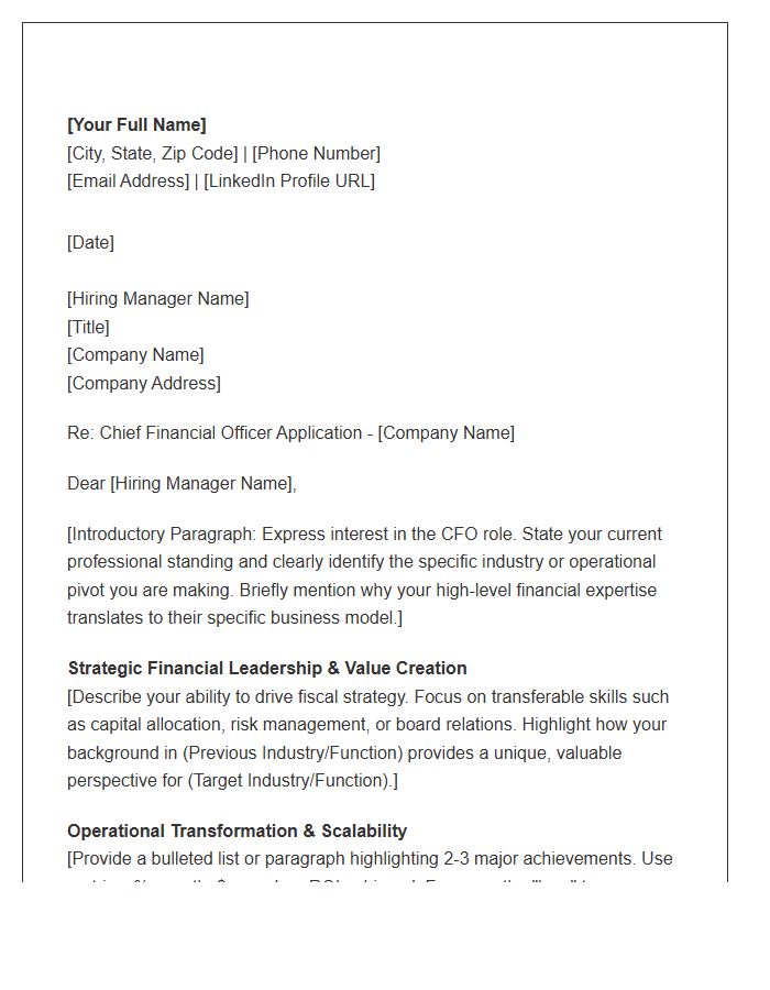 Chief Financial Officer Functional Pivot Cover Letter Template