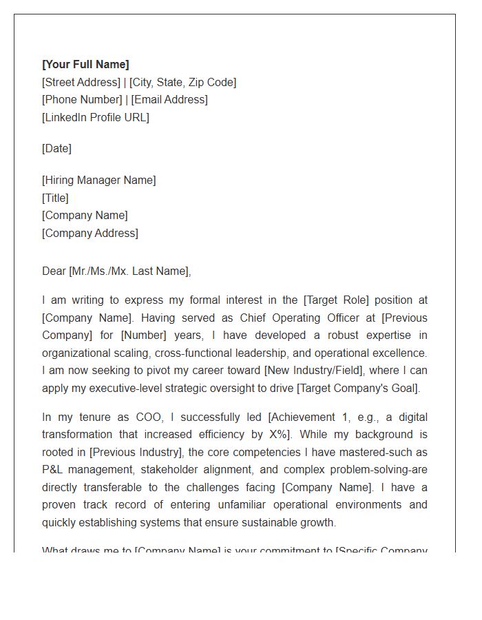 Chief Operating Officer Career Change Cover Letter Template