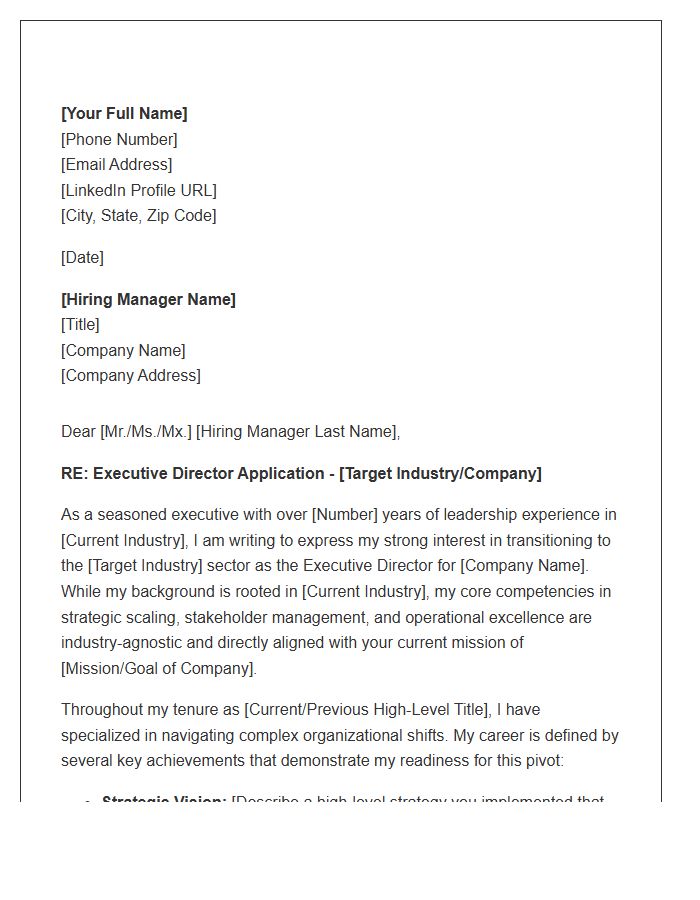 Executive Director Industry Change Cover Letter Template