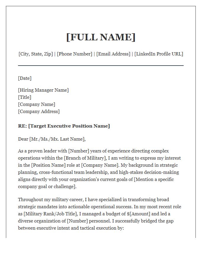Military Leadership To Corporate Executive Cover Letter Template