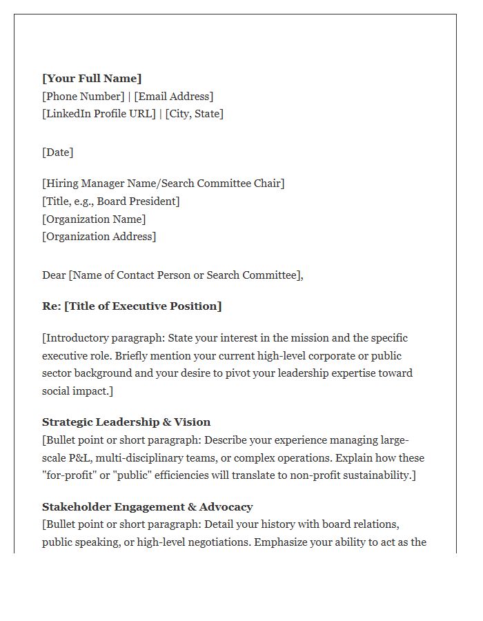 Senior Executive Non Profit Transition Cover Letter Template