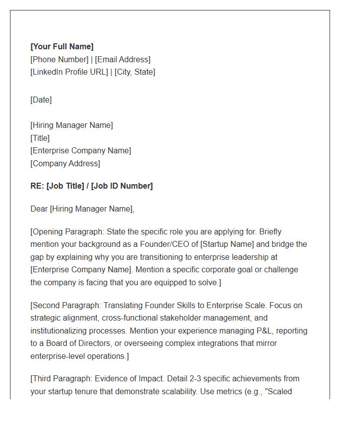Startup Founder To Enterprise Leadership Cover Letter Template