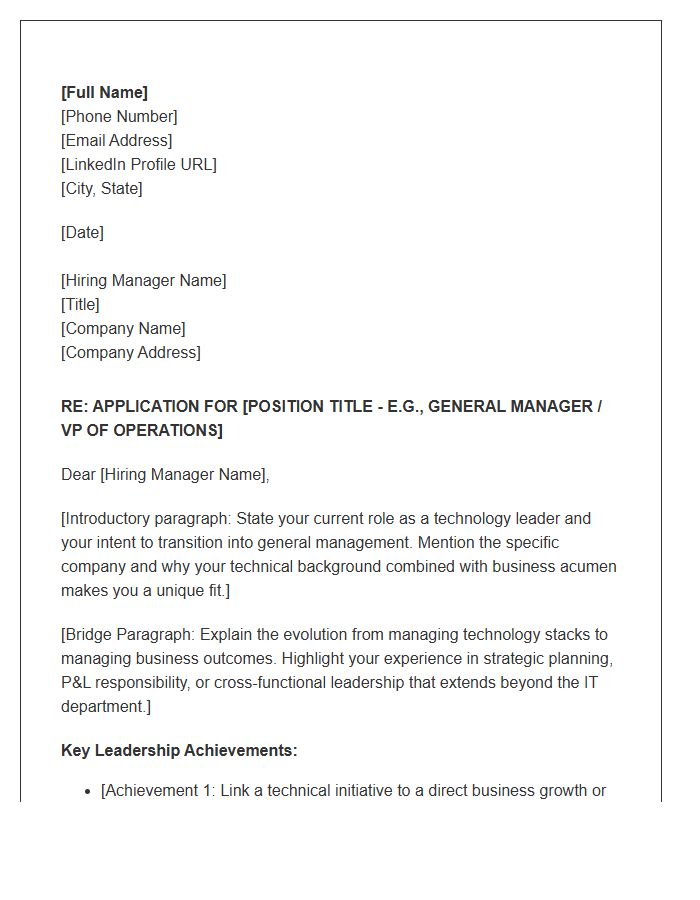 Technology Leader To General Management Cover Letter Template