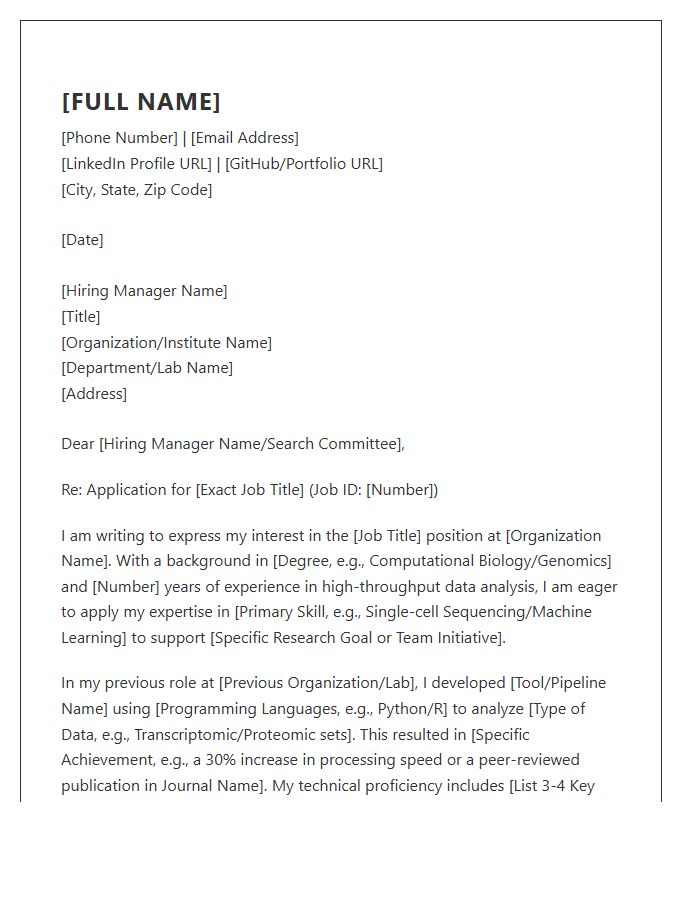 Bioinformatics Data Science Cover Letter Template