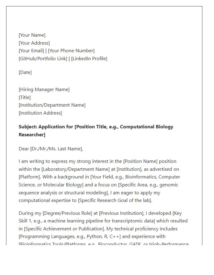 Computational Biology Research Cover Letter Template