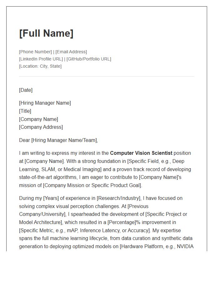 Computer Vision Scientist Cover Letter Template