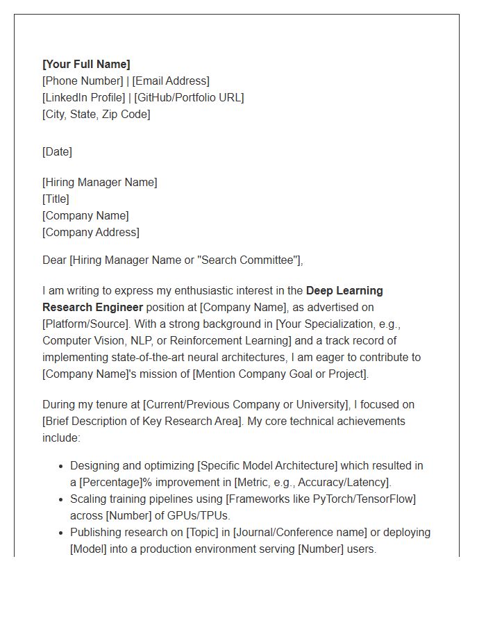 Deep Learning Research Engineer Cover Letter Template