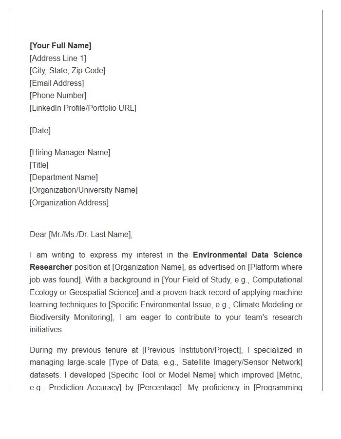 Environmental Data Science Researcher Cover Letter Template