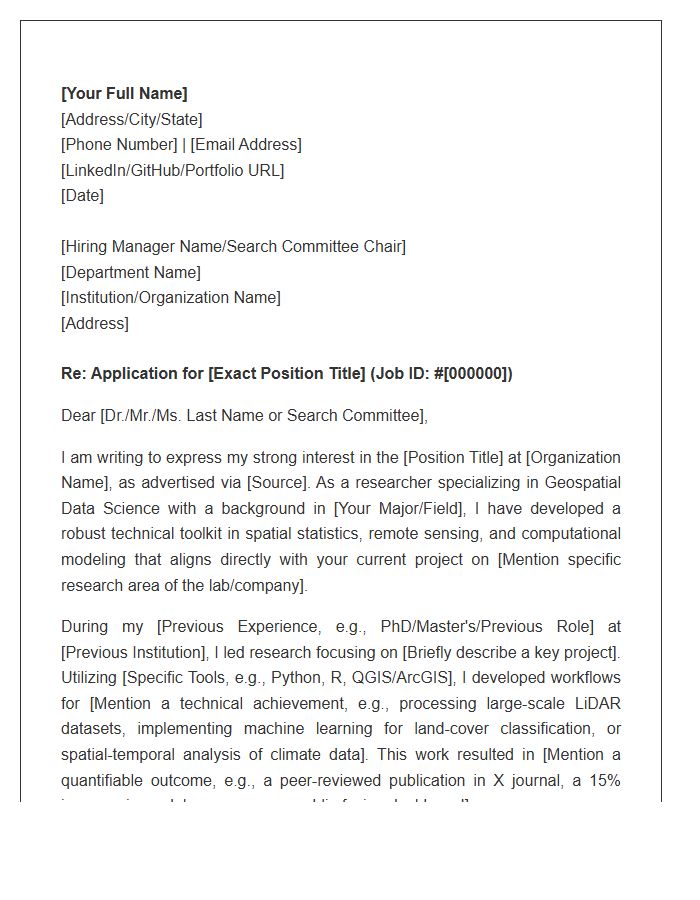 Geospatial Data Science Research Cover Letter Template