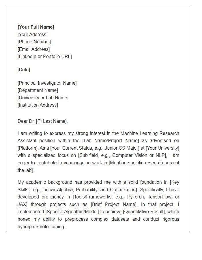 Machine Learning Research Assistant Cover Letter Template