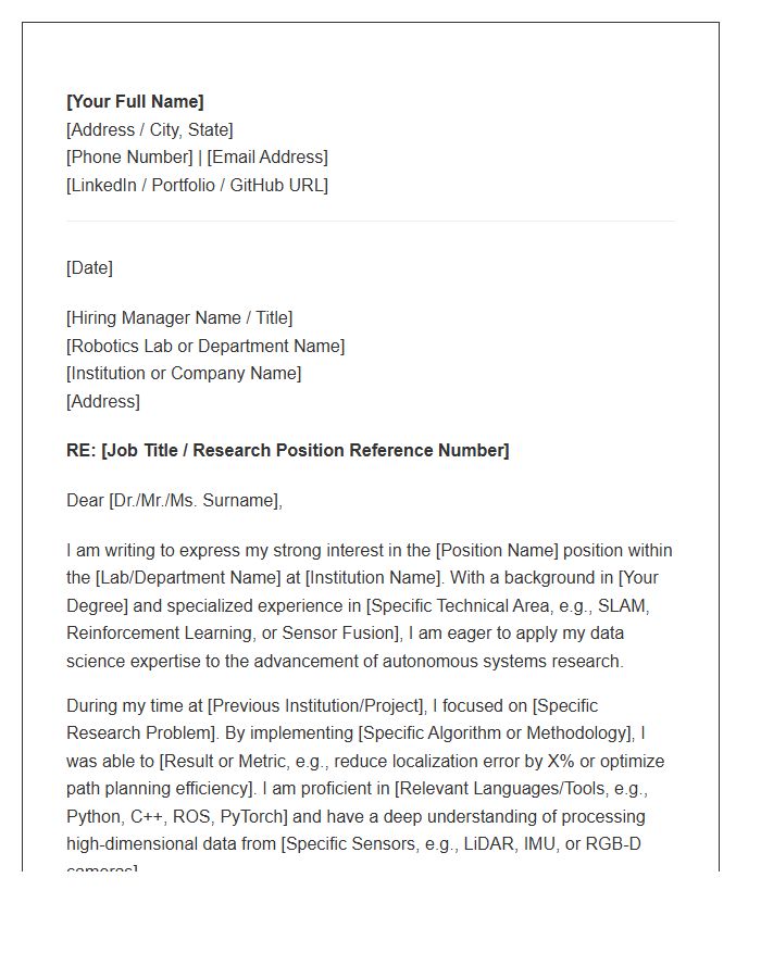 Robotics Data Science Research Cover Letter Template