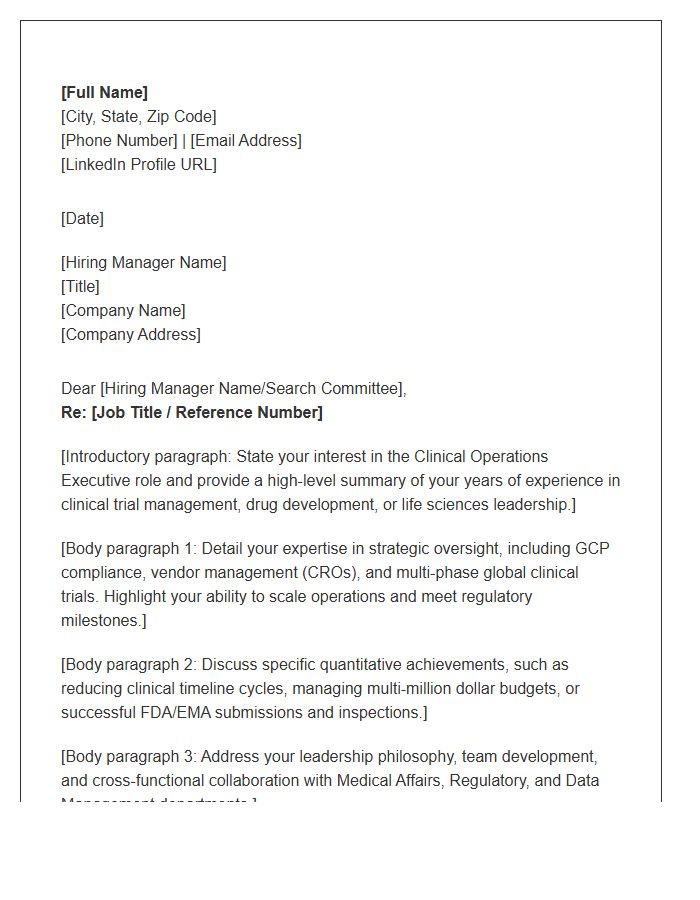 Clinical Operations Executive Cover Letter Template