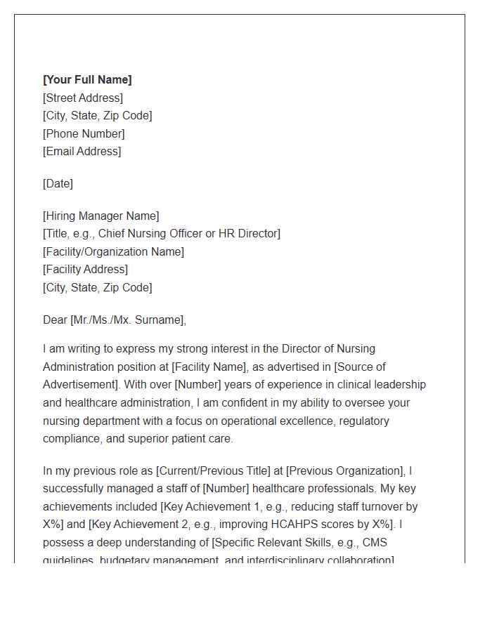 Director Of Nursing Administration Cover Letter Template
