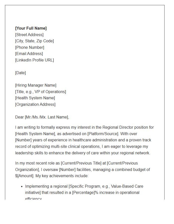 Health Systems Regional Director Cover Letter Template