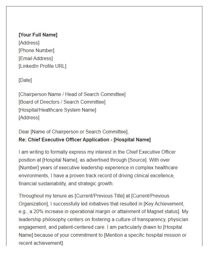 Hospital Chief Executive Officer Cover Letter Template