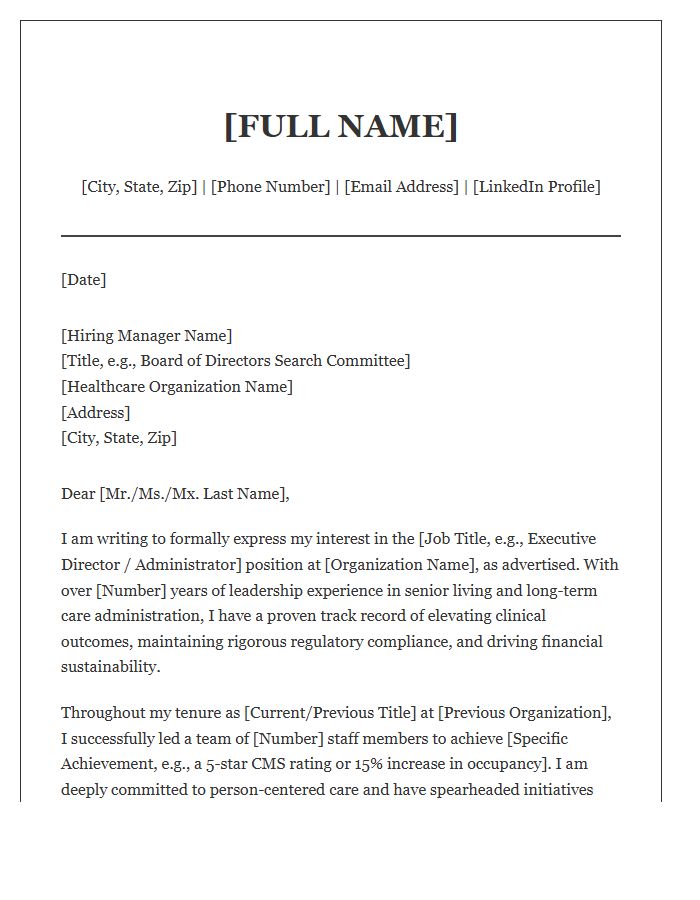 Long Term Care Executive Cover Letter Template